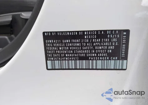 2015 Volkswagen Jetta 2.0L S из США, поврежденный, VIN 3VW2K7AJ4FM349572